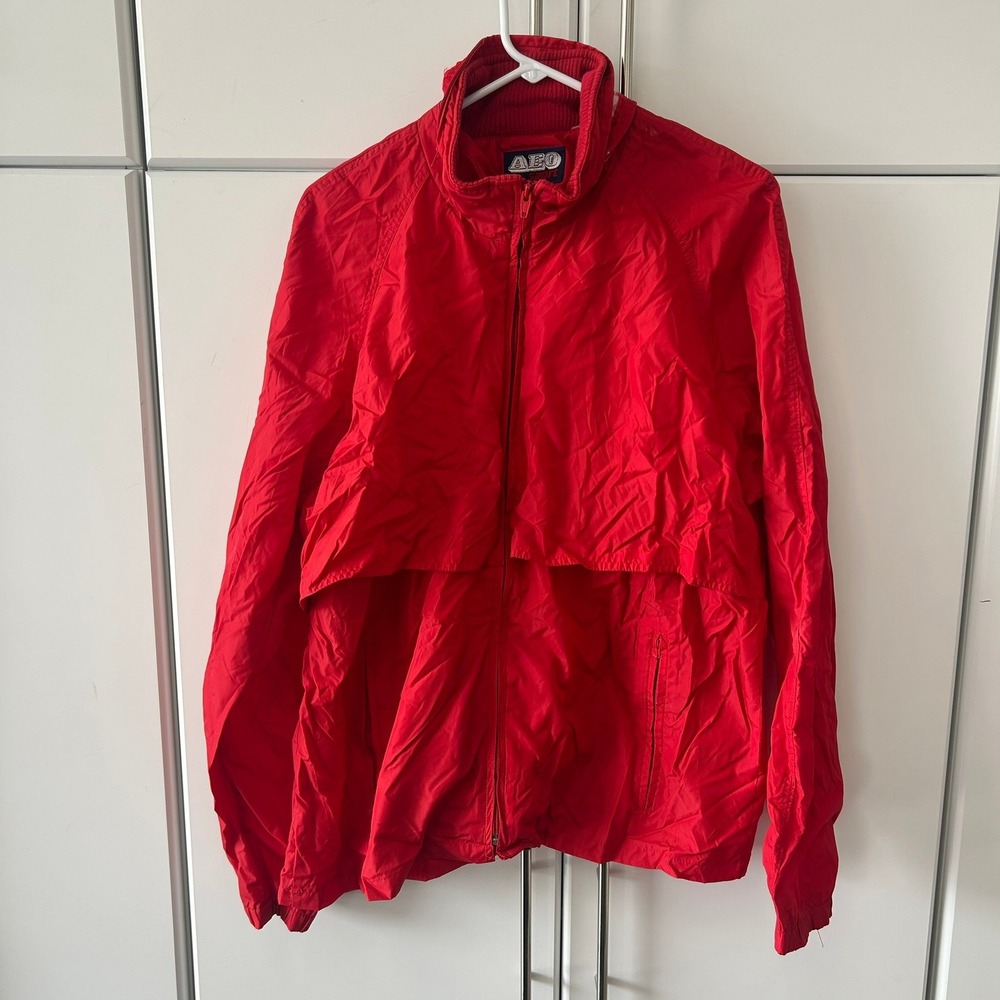 Vintage‎ American Eagle AEO Sport Red Windbreaker Hooded Jacket Full Zip Mens M